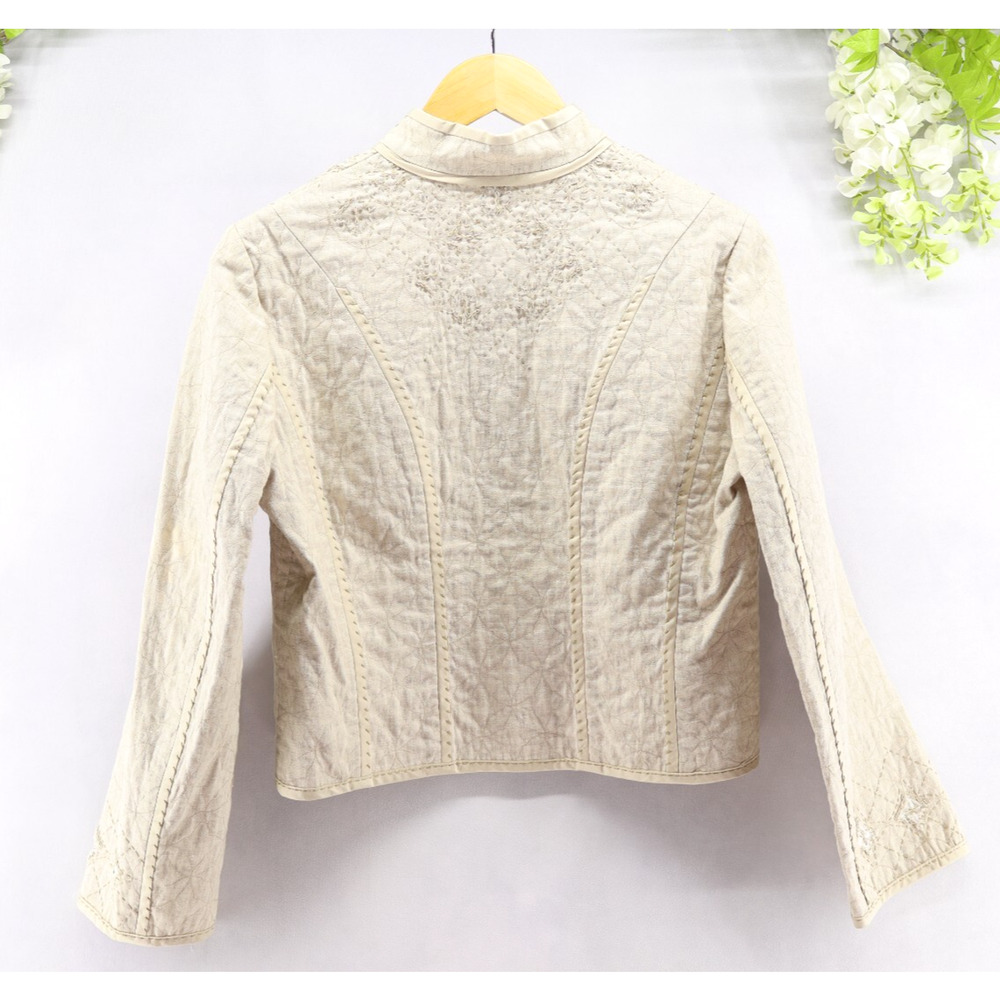 Elie Tahari Women's Neutral Reversible Linen Stitch Details Jacket Sz M NEW - Picture 2 of 11